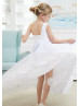 One Shoulder White Lace Chiffon Long Flower Girl Dress
